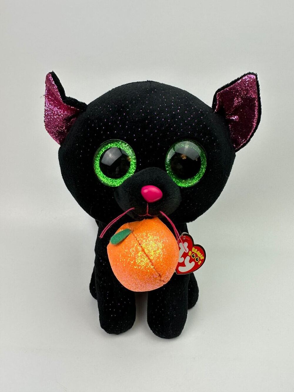 Ty Beanie Boo “Potion” the Black Cat holding Pumpkin (Larger 9 inch)